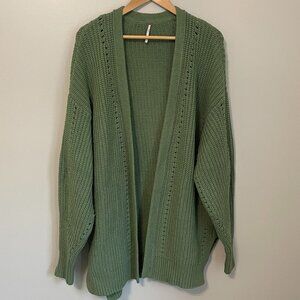 Free People Green Cable Knit Oversized Cardigan Sweater